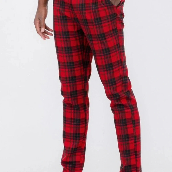 Red Plaid Trousersr Pants - Picture 6 of 6